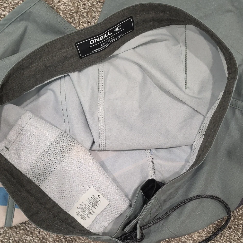 O'Neill Cruzers Sage Green Boardshorts with Grey, Blue & Tan Stripes
